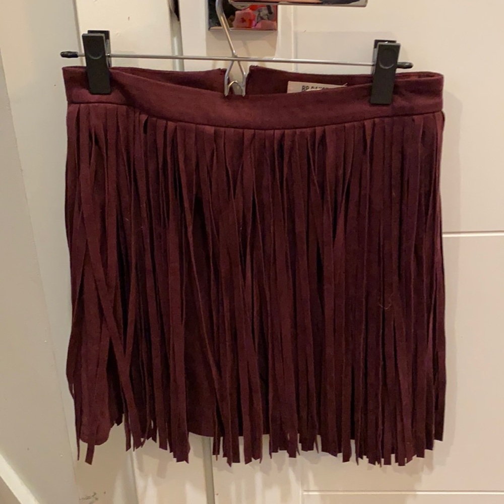 BB Dakota faux suede fringe mini skirt